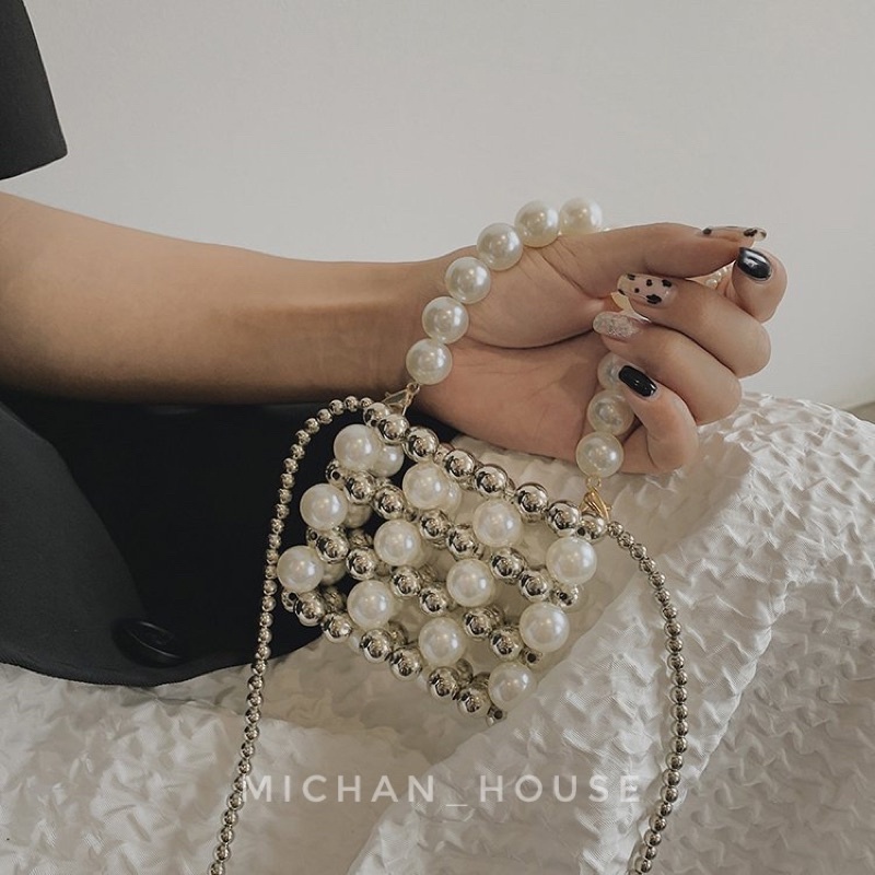 Túi xách dự tiệc, Túi mini đính ngọc trai nhân tạo đi du lịch cho các bán nữ