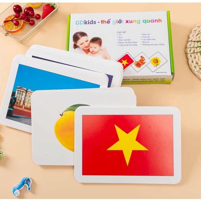 COMBO THẺ HỌC TOÁN, TIẾNG VIỆT, THẾ GIỚI XUNG QUANH TẶNG SÁCH VẢI CHO BÉ- FLASHCARD THÔNG MINH