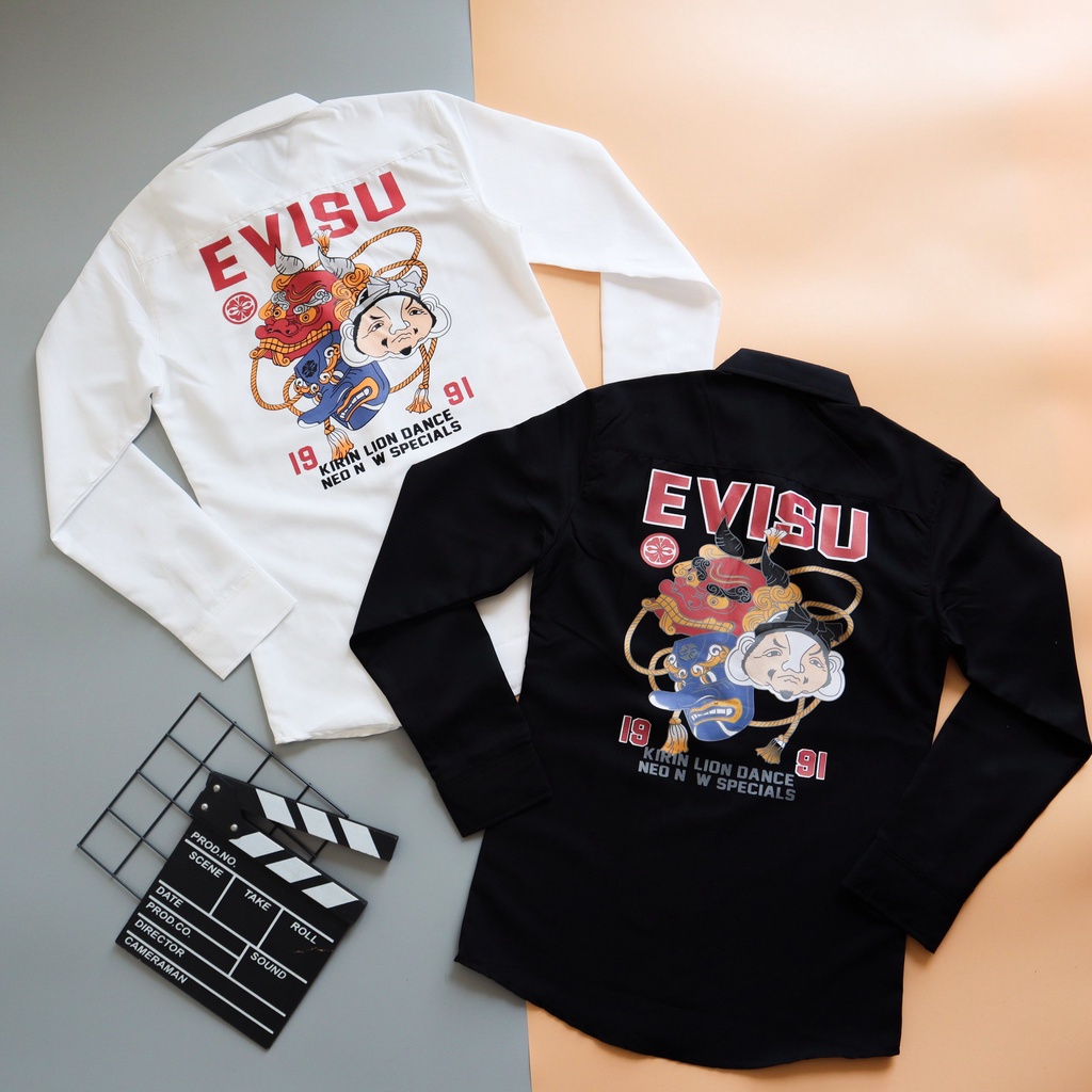 Áo sơ mi nam tay dài vải lụa phối họa tiết Logo EVISU dễ phối đẹp giá rẻ mẫu mới cao cấp PVT FASHION