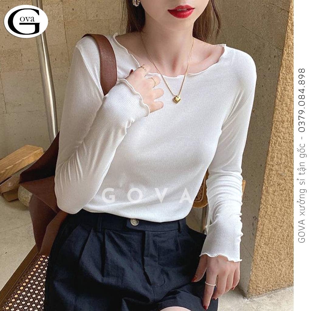 Áo Croptop TAY DÀI TRỄ VAI XOĂN Thun Gân Kiểu Sexy Nữ, Áo Thun Ôm Body Đẹp GOVA
