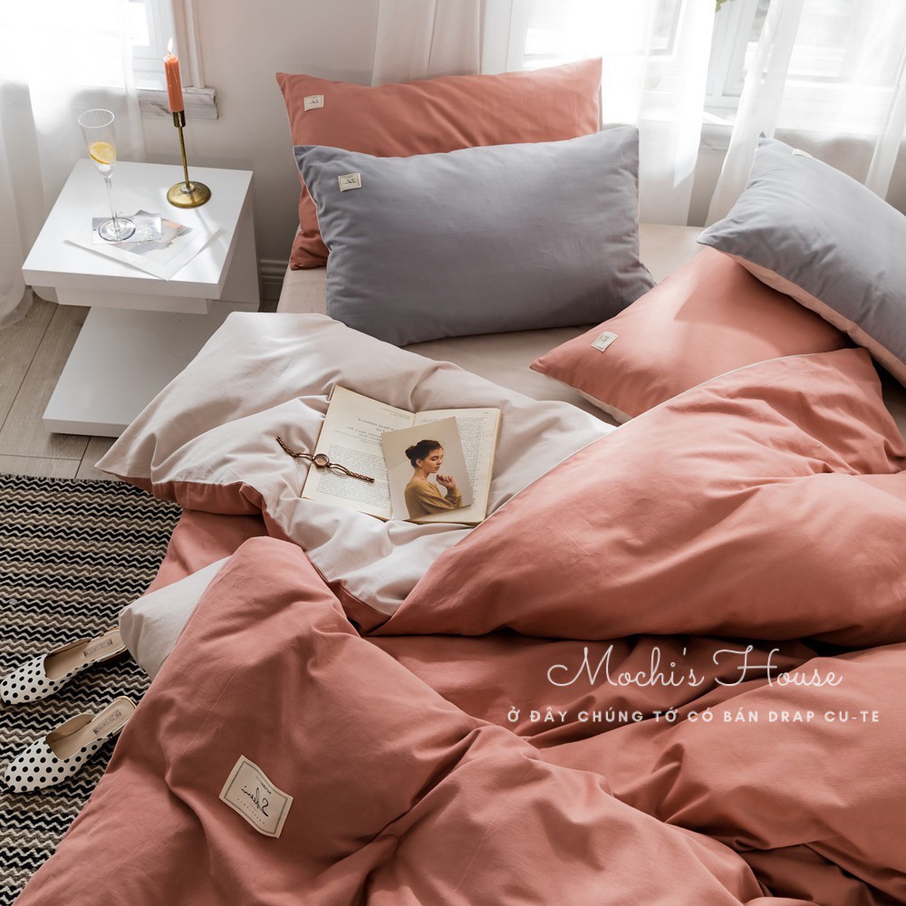 [HÀNG XUẤT NHẬT] BỘ CHĂN GA GỐI COTTON HÀN QUỐC TICI VẢI MỊN MÁT MÀU CAM ĐẤT PHỐI GHI | BigBuy360 - bigbuy360.vn