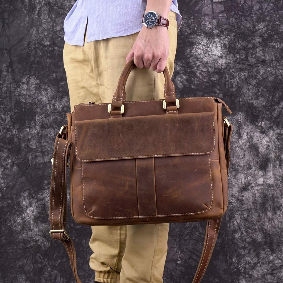 CẶP - TÚI DA ĐỰNG LAPTOP 14 INCH DA BÒ SÁP THẬT 100% - 509225