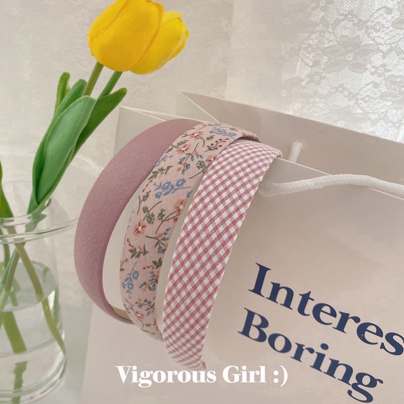 Set 1/3 băng đô 17KM họa tiết màu trơn/sọc caro/hoa phong cách Hàn Quốc thời trang cho nữ