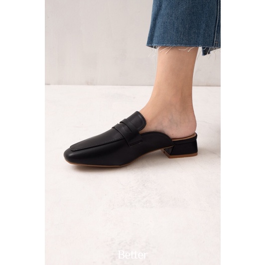 Sục gót cao da trơn mềm, đai ngang họa tiết cắt ngang, đế cao 3cm - 140822002