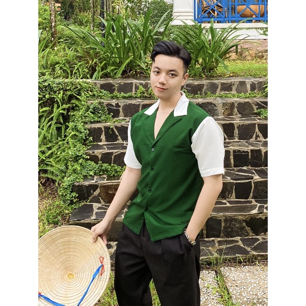 Áo Sơ Mi Nam Unisex Cổ Vest Phối Hai Màu Hot Trend Mr Smile 99 Shop