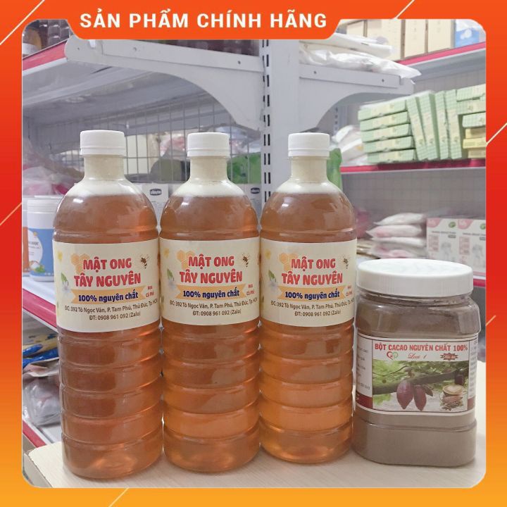 combo 3 chai mật ong cà phê nguyên chất tặng 1 hộp ca cao 500g