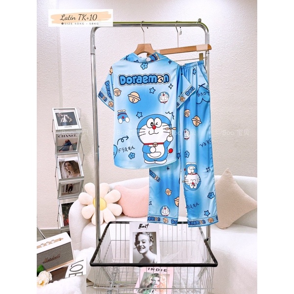 Đồ bộ nữ pijama BIGSIZE  lụa latin hoạ tiết DORAEMON siêu xinh Boo Boo