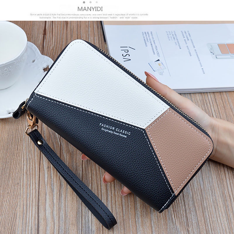 Bóp ví dài nữ cầm tay kiểu dáng Hàn Quốc màu sắc tương phản thời trang hai khóa kéo cao cấp MSP Y-7002