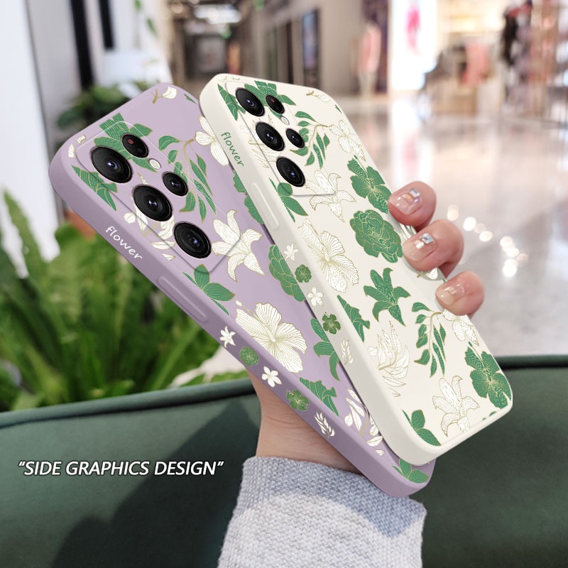 Bao Da Điện Thoại Họa Tiết Hoa Tự Nhiên Cho samsung galaxy s23 s22 fe ultra plus Ốp