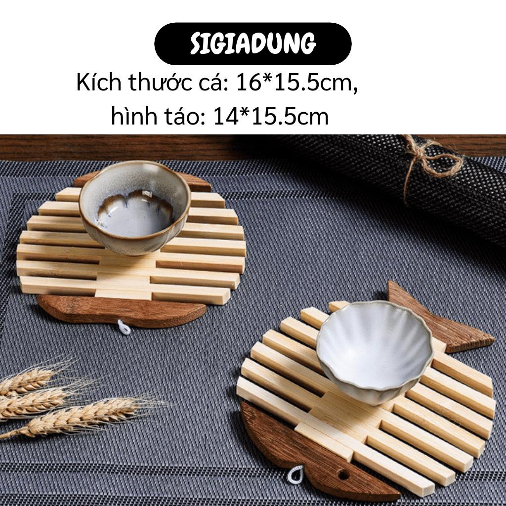 [SGD] Đế Lót Nồi - Miếng Lót Nồi, Cốc, Dĩa Cách Nhiệt Bằng Gỗ Hình Cá Và Táo 8816