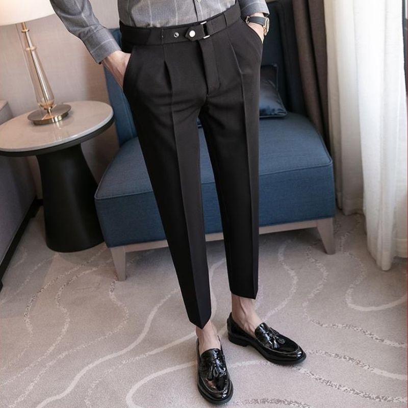 Quần âu nam cạp cao -V98 hàn quốc cao cấp ,quần tây công sở nam lưng cao chỉnh dáng ống côn đẹp màu đen trắng kem
