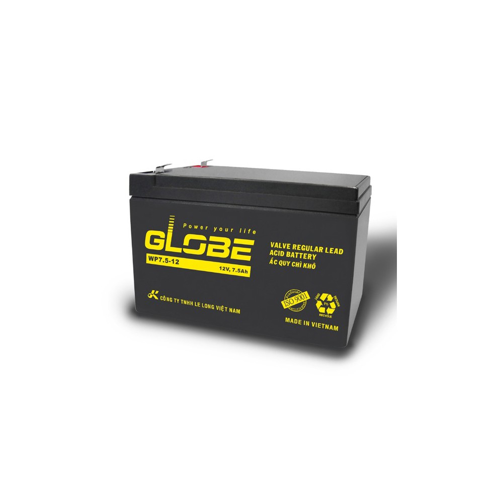 💥Ắc quy khô Globe 12V-7.5Ah dùng cho UPS, Cửa Cuốn - Hàng Chính Hãng