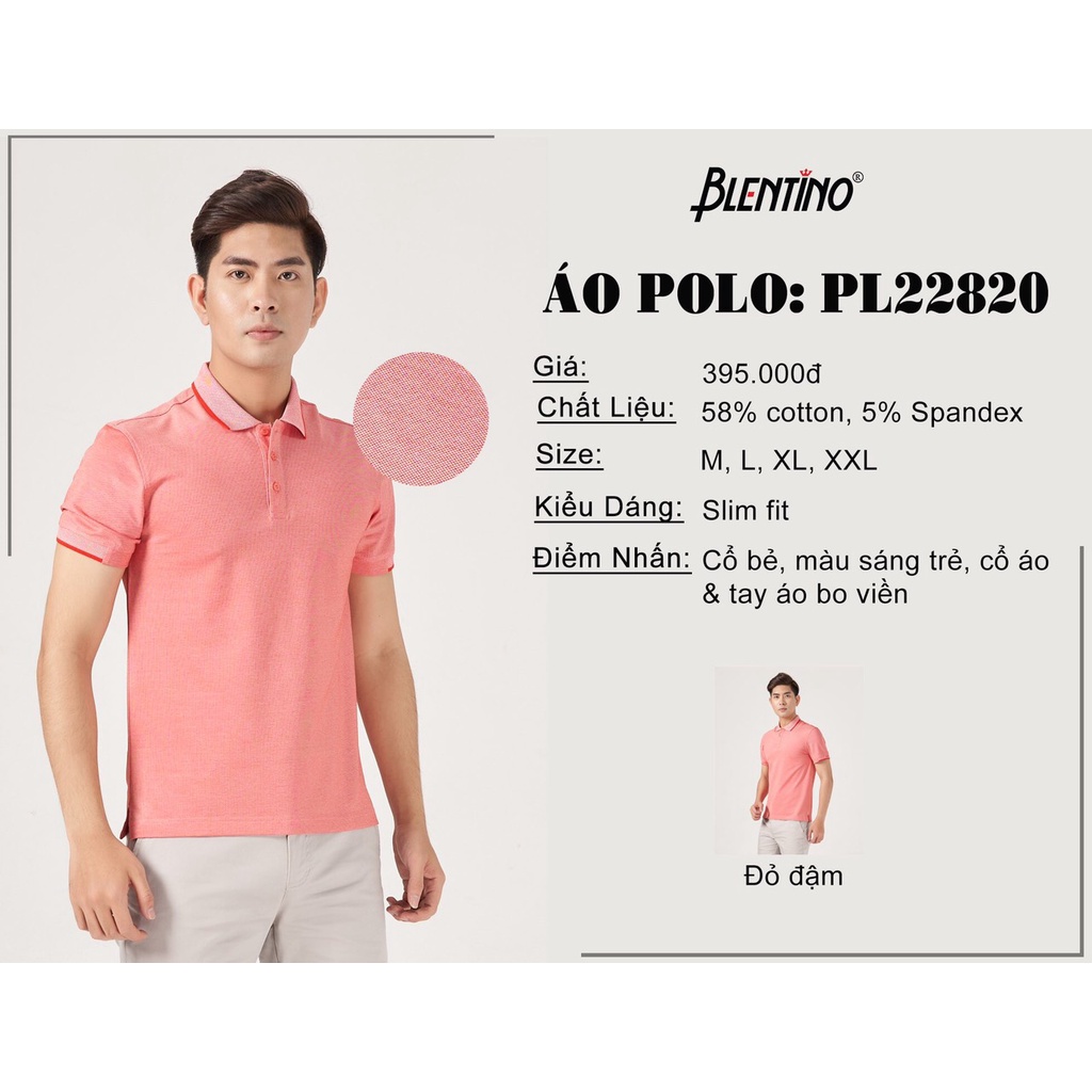 Áo Thun Polo Nam Có Cổ Blentino PL22820 - Chất Cotton Da Cá, Thầm Mồ Hôi Nhanh, Mềm mại Trơn