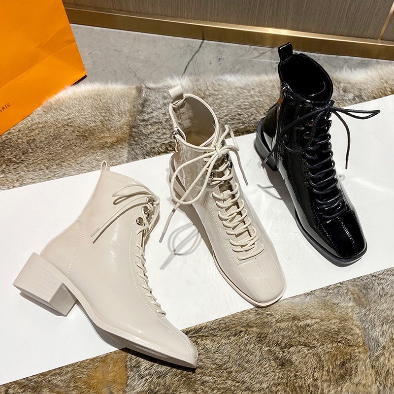 Bốt Nữ Cổ Cao cột dây dáng hàn cao 5cm da bóng mềm mịn | BigBuy360 - bigbuy360.vn