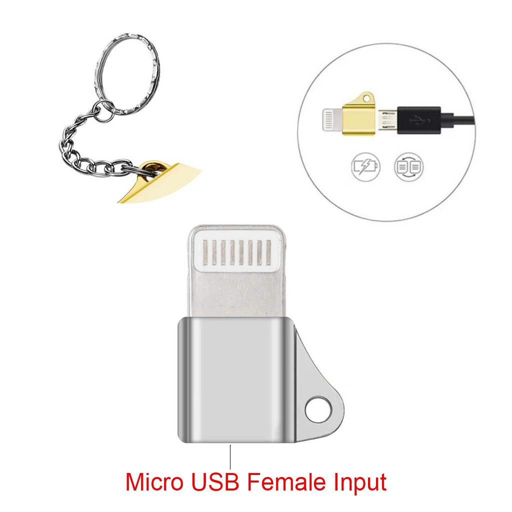 Giắc chuyển đổi từ Micro USB Female sang 8 Pin Male với dây móc khóa cho iPhone iPad