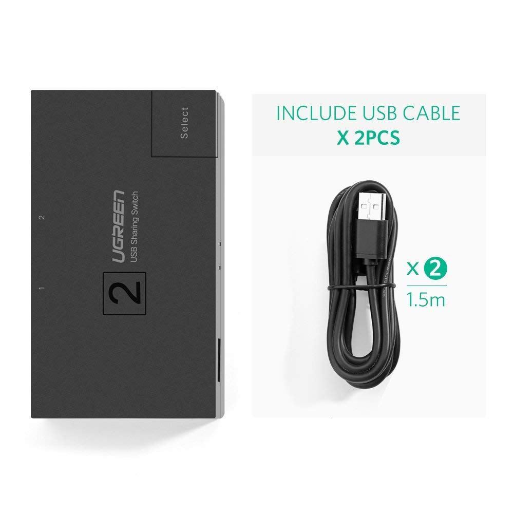 USB Switch Sharing 2 Vào 1 Ugreen 30345 | Nối 2 Máy Tính Với 1 Máy In/ Scan/Phím/ Chuột...