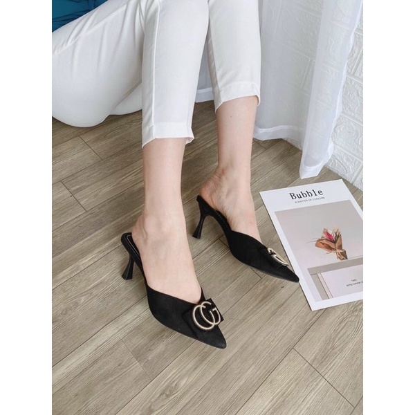 Dép sục nữ mũi nhọn da lộn tag Cg gót nhọn 5cm