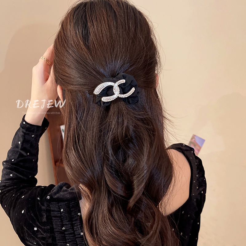 DREJEW Dây Cột Tóc Đính Kim Cương Giả In Chữ Phong Cách Hàn Quốc Đơn Giản Thời Trang