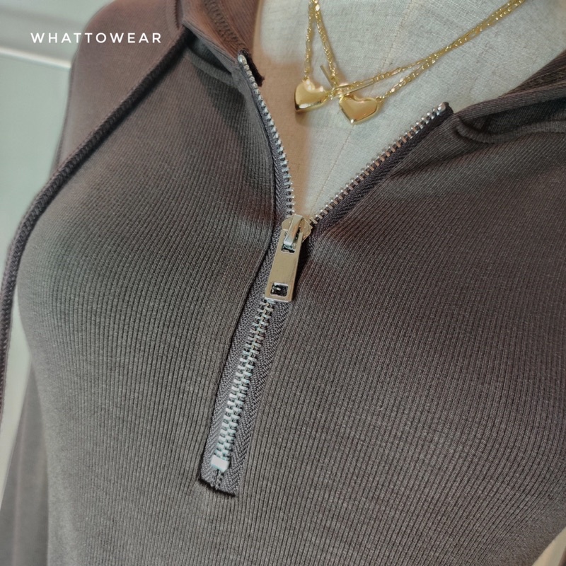 Áo hoodie croptop thun mịn vạt bầu nửa khoá kéo dài tay