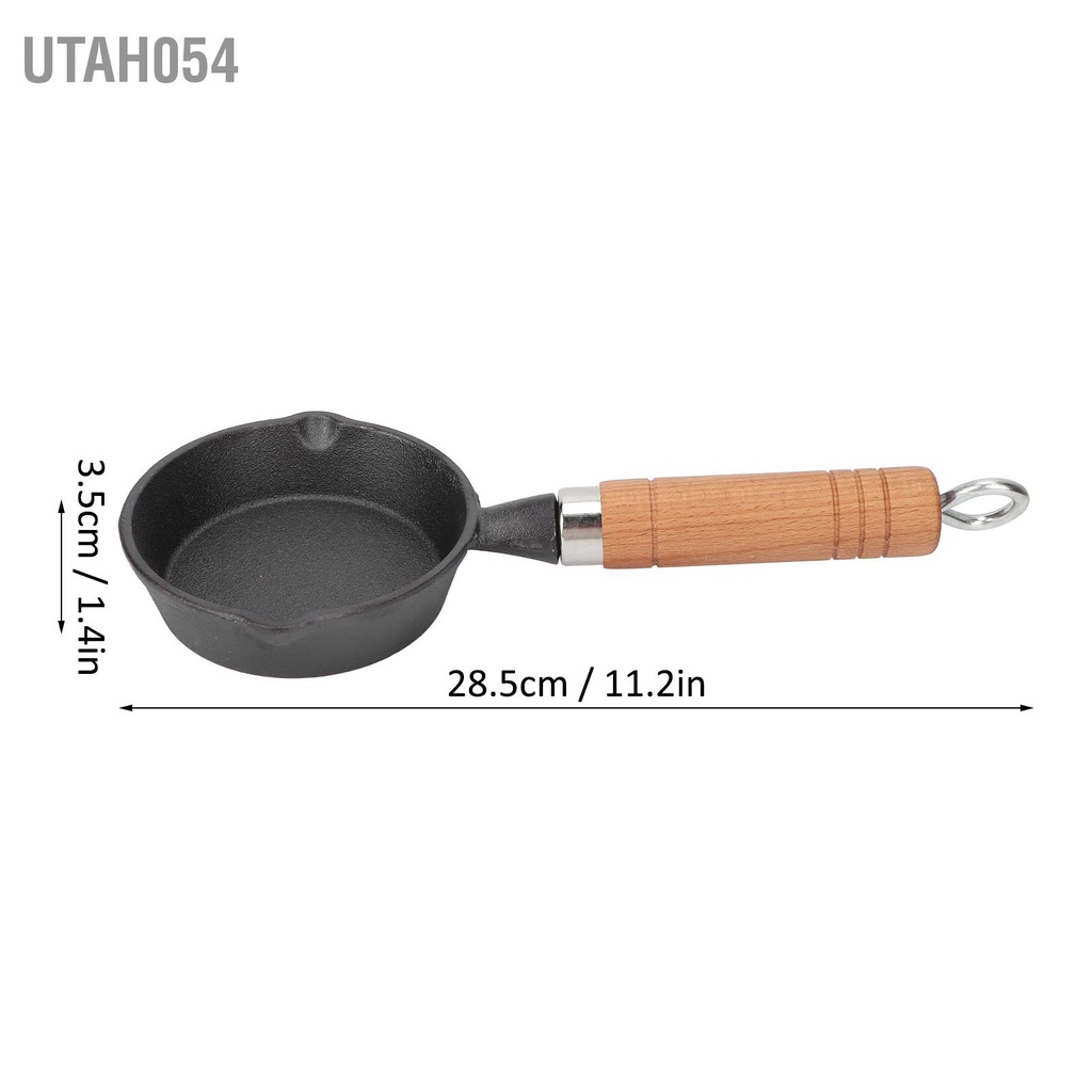 Hàng Sẵn Chảo Gang Mini 10CM với tay cầm bằng gỗ chiên trứng bánh kếp【Utah054】
