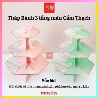 (MỚI) THÁP BÁNH CUPCAKE 3 TẦNG MÀU CẨM THẠCH (XANH VÀ HỒNG)