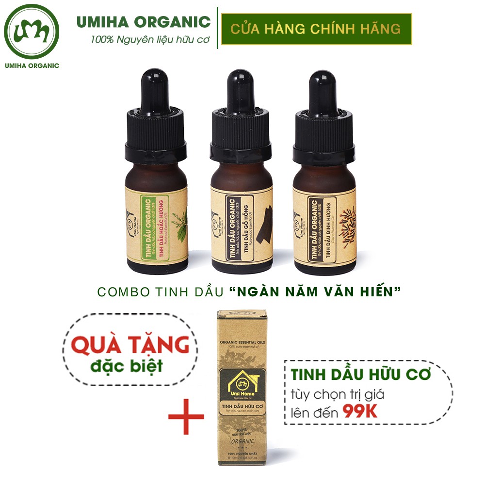 Combo 3 lọ Tinh Dầu UMIHA gồm - Gỗ Hồng, Hoắc Hương, Đinh Hương (10mlx3) - Hữu cơ nguyên chất