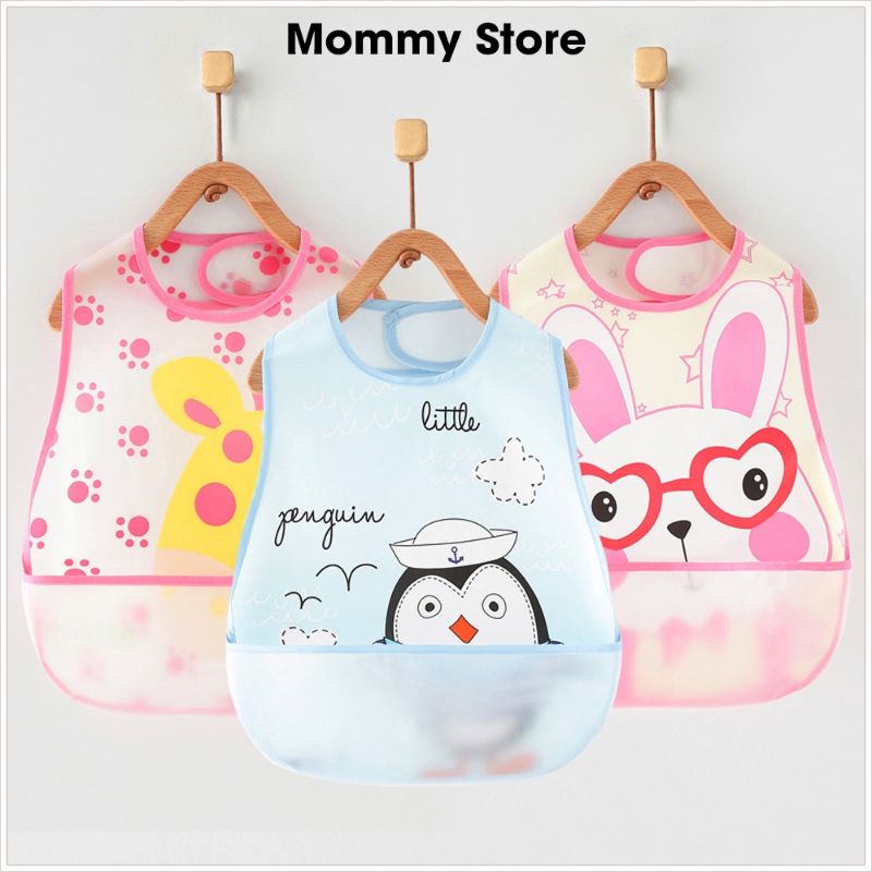 Yếm Ăn Dặm Nilong Quai Dán, Có Máng Hứng Đồ Ăn