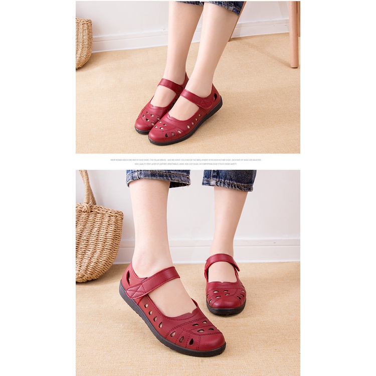 Giày Sandal Da Đế Mềm Chống Trượt Thoáng Khí Dành Cho Phụ Nữ Trung Niên