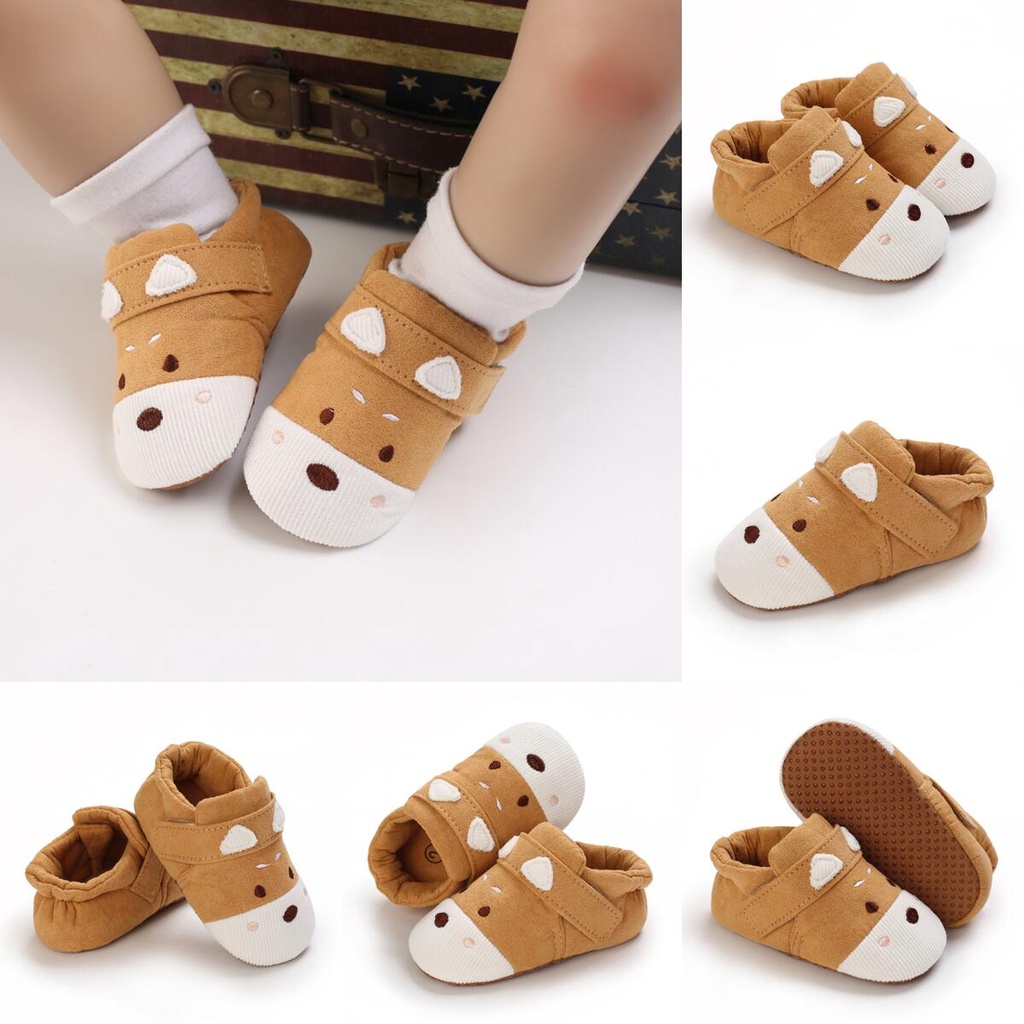 Giày Vải Cotton Đế Mềm Chống Trượt Thoải Mái In Hình Mặt Động Vật Dễ Thương Dành Cho Bé Tập Đi Số 1