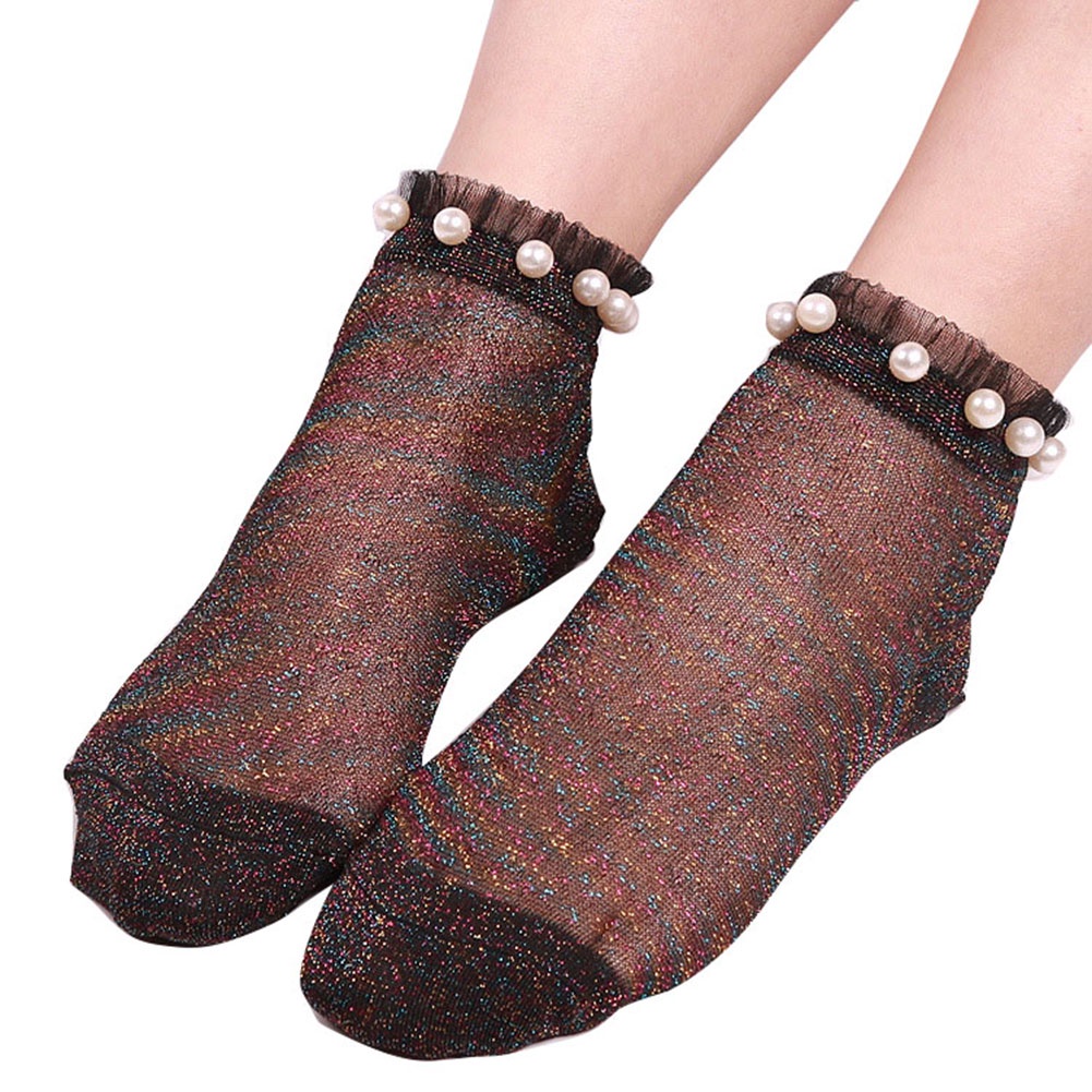 Vớ Ngắn Trong Suốt Đính Ngọc Trai Giả Lấp Lánh Quyến Rũ Cho Nữ