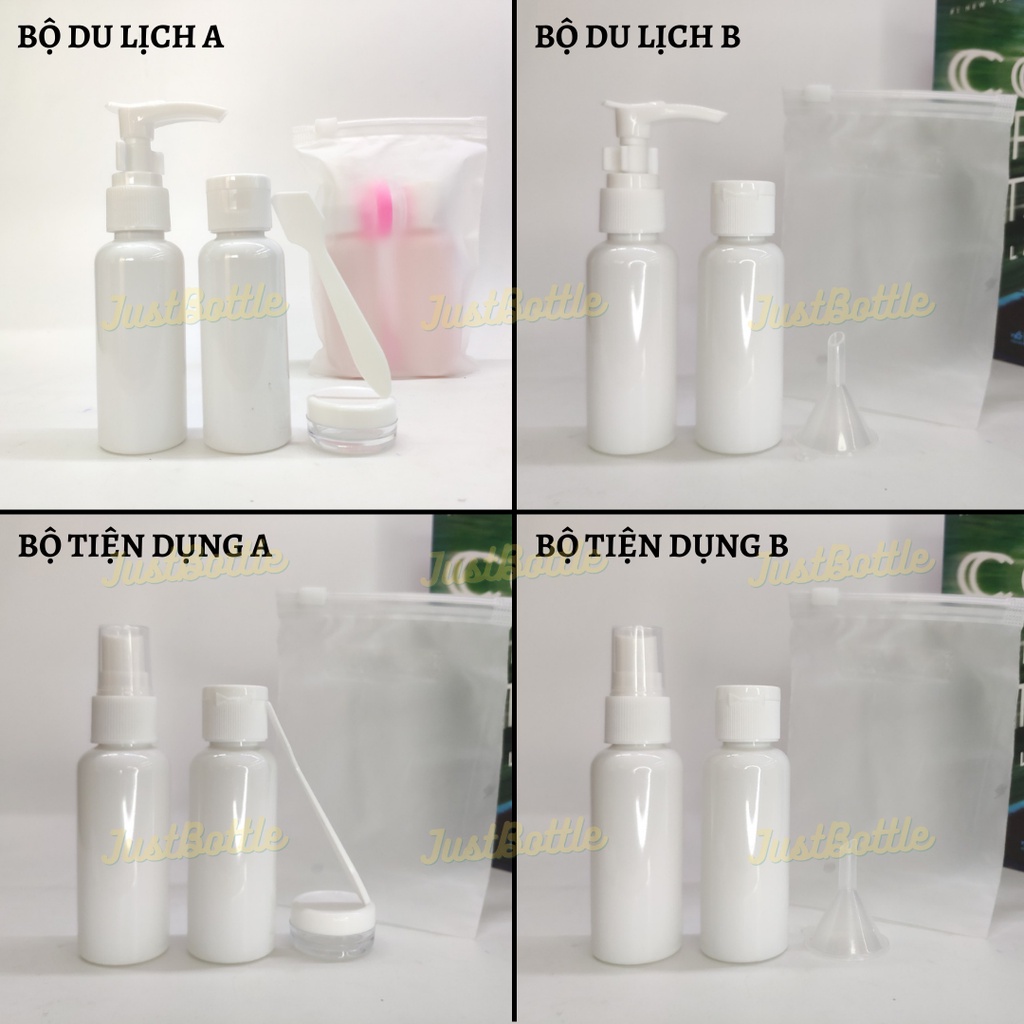 BỘ CHIẾT MỸ PHẨM DU LỊCH 4 MÓN 50ml túi Zip Nhập Khẩu  VỎ CHAI LỌ NHỰA PET Nhỏ Trong suốt Hồng Nâu Đen Trắng Xanh