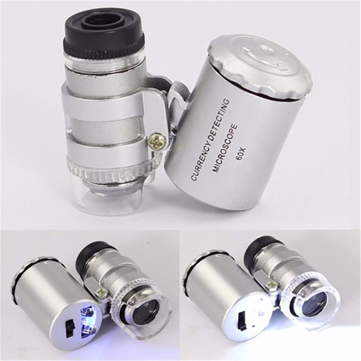 Kính lúp mini 60X có đèn led soi mẫu vật, mạch điện tử, trang sức