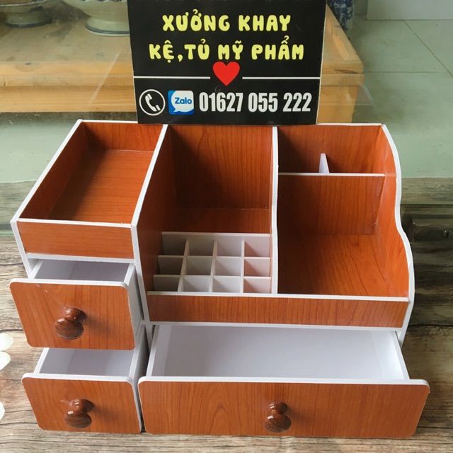 Kệ tủ đựng mĩ phẩm max gỗ 35cm 12 ô son lọ cọ bên phải núm gỗ đậm