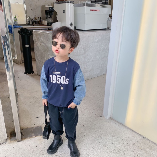 [Mã SKAMCLU7 giảm 10% cho đơn từ 0Đ] Áo Thun Dài Tay phối jean 1950s cho bé A400