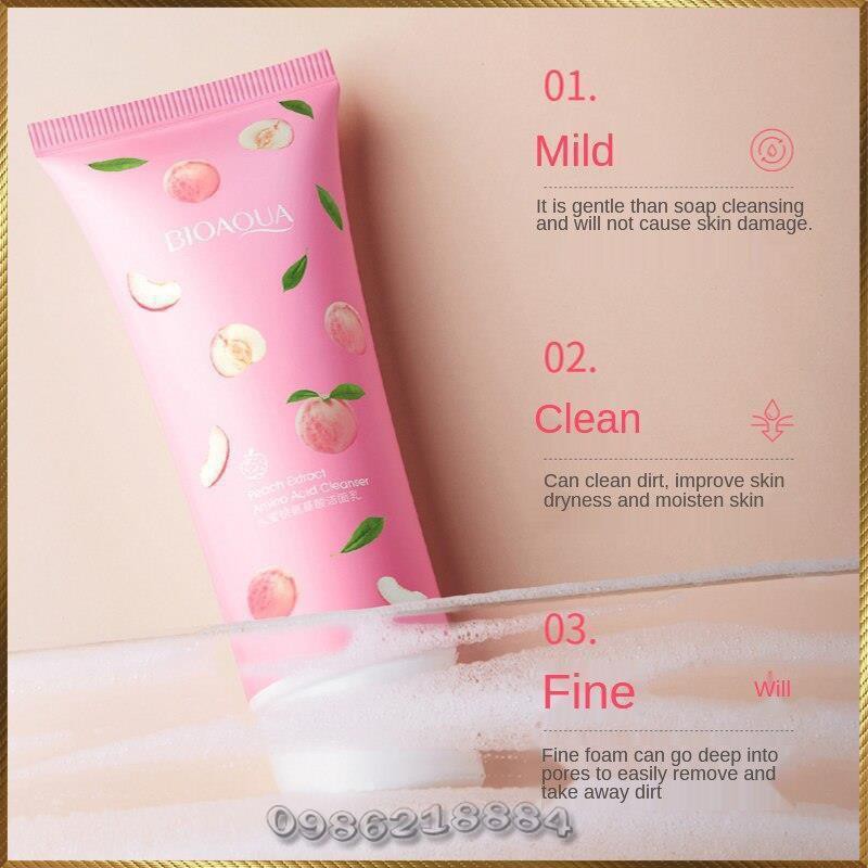 Sữa rửa mặt Đào Bioaqua Peach Extract Cleanser chứa Axit Amin hương thơm đào BPC1