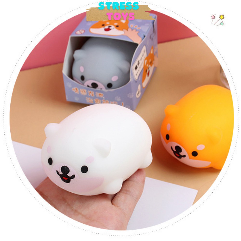 Squishy chó shiba đồ chơi xã stress mochi silicon màu vàng trắng xanh