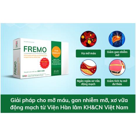 Hỗ Trợ Giảm Mỡ Máu Fremo, Giảm Xơ Xữa Động Mạch, Giảm Tích Tụ Mỡ Dư Thừa Hộp 20 Viên
