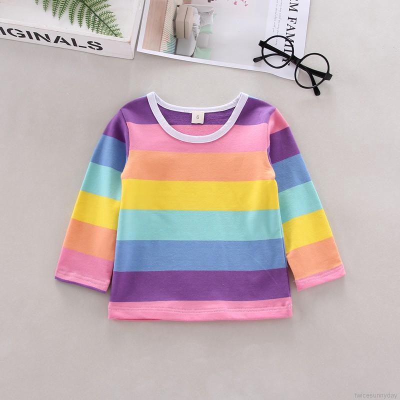 Bộ quần áo sọc cầu vồng xinh xắn dễ thương dành cho bé gái