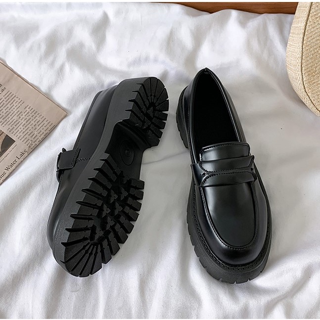 Giày loafer platform dr martin đế răng cưa mũi tròn sinh viên retro gót dày phong cách Anh