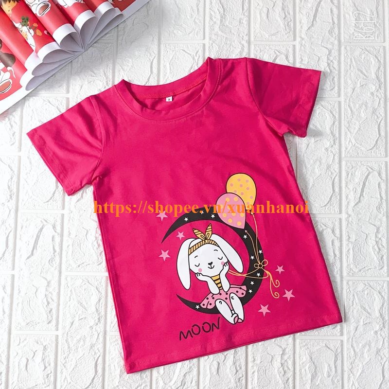 Combo 2 Áo phông bé gái 100% cotton co dãn 4 chiều in 3D bạn thỏ size Nhí