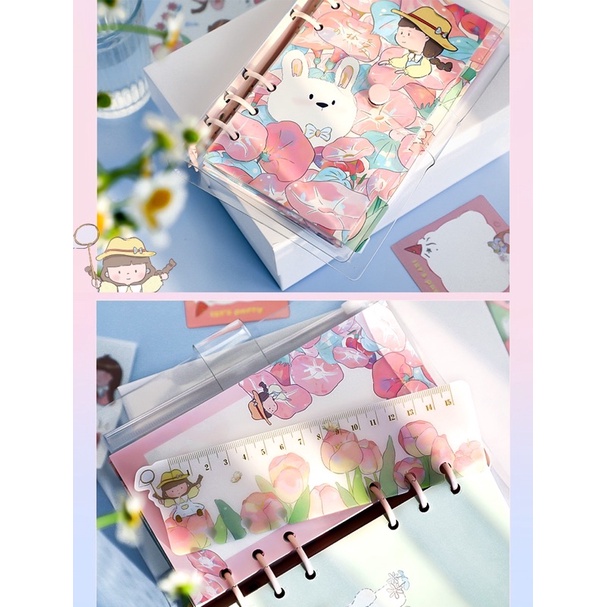 Set hộp quà tặng dễ thương kèm sổ tay sticker, washi, giấy note và móc khoá xinh