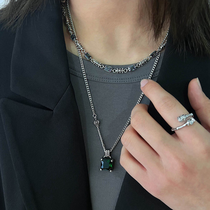 Dây Chuyền Mạ Bạc 925 Mặt Vương Miện Đính Đá Zircon Xanh