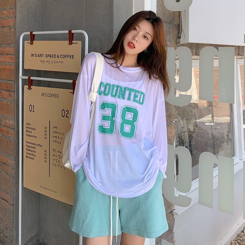 SUXI Áo Thun Tay Dài Cổ Tròn In Chữ Thời Trang Dành Cho Nữ