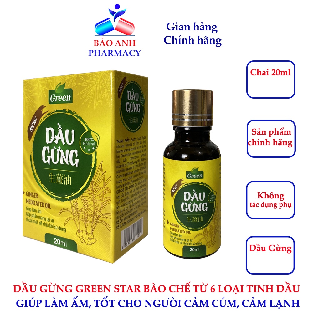 Dầu gừng Green star - Chứa Tinh dầu Gừng, Bạc hà, Tinh dầu tràm gió, Hương nhu – Giúp làm ấm, tốt cho cảm gió, cảm lạnh