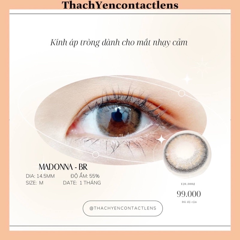 Kính Áp Tròng Madonna Brown Lens Nâu Cận 0-10 Độ