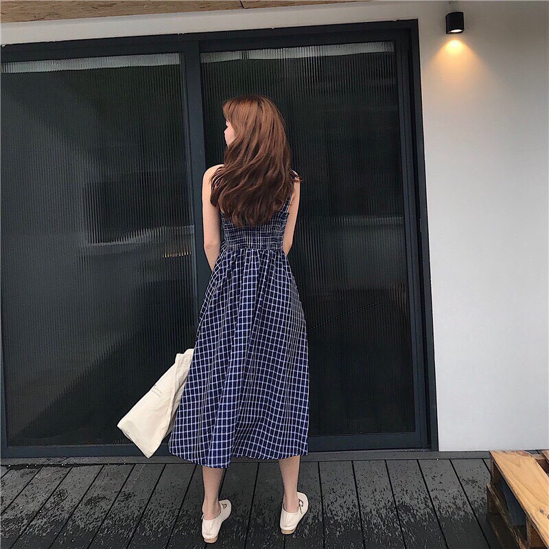 Váy Kẻ 2 Dây Nhún Ngực Vintage ❤️freeship ❤️ ảnh thật | BigBuy360 - bigbuy360.vn