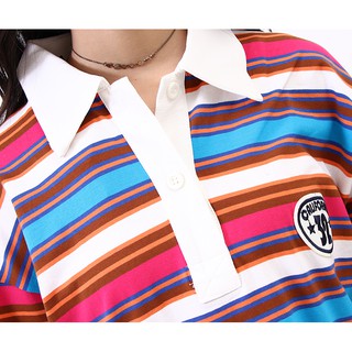 Áo thun cổ polo kẻ sọc tay bồng chất cực đẹp