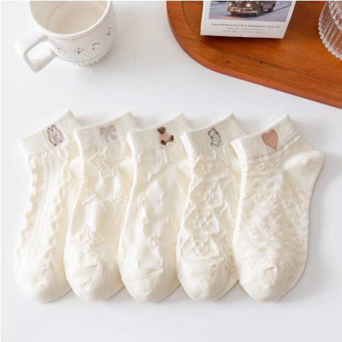 Vớ Cotton Cổ Thấp Thêu Họa Tiết Hoa Ba Chiều Thời Trang Xuân Hè Cho Nữ