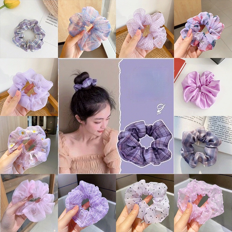 Buộc Tóc Scrunchie Tone Màu Tím Phong Cách Hàn Quốc