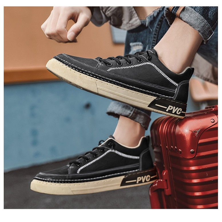 Giày thể thao nam da trơn PVC, Sneaker nam basic đế bằng, Giày da nam thanh lịch đi làm | BigBuy360 - bigbuy360.vn